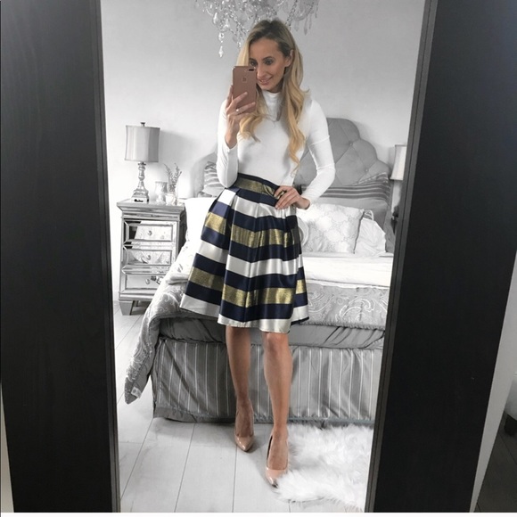 High Waist Pleated Striped Skirt - Picture 4 of 8